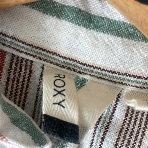 Roxy Dress Size XS Beachward Linen Cotton Blend Striped Button Front Shirtdress - Picture 2 of 8